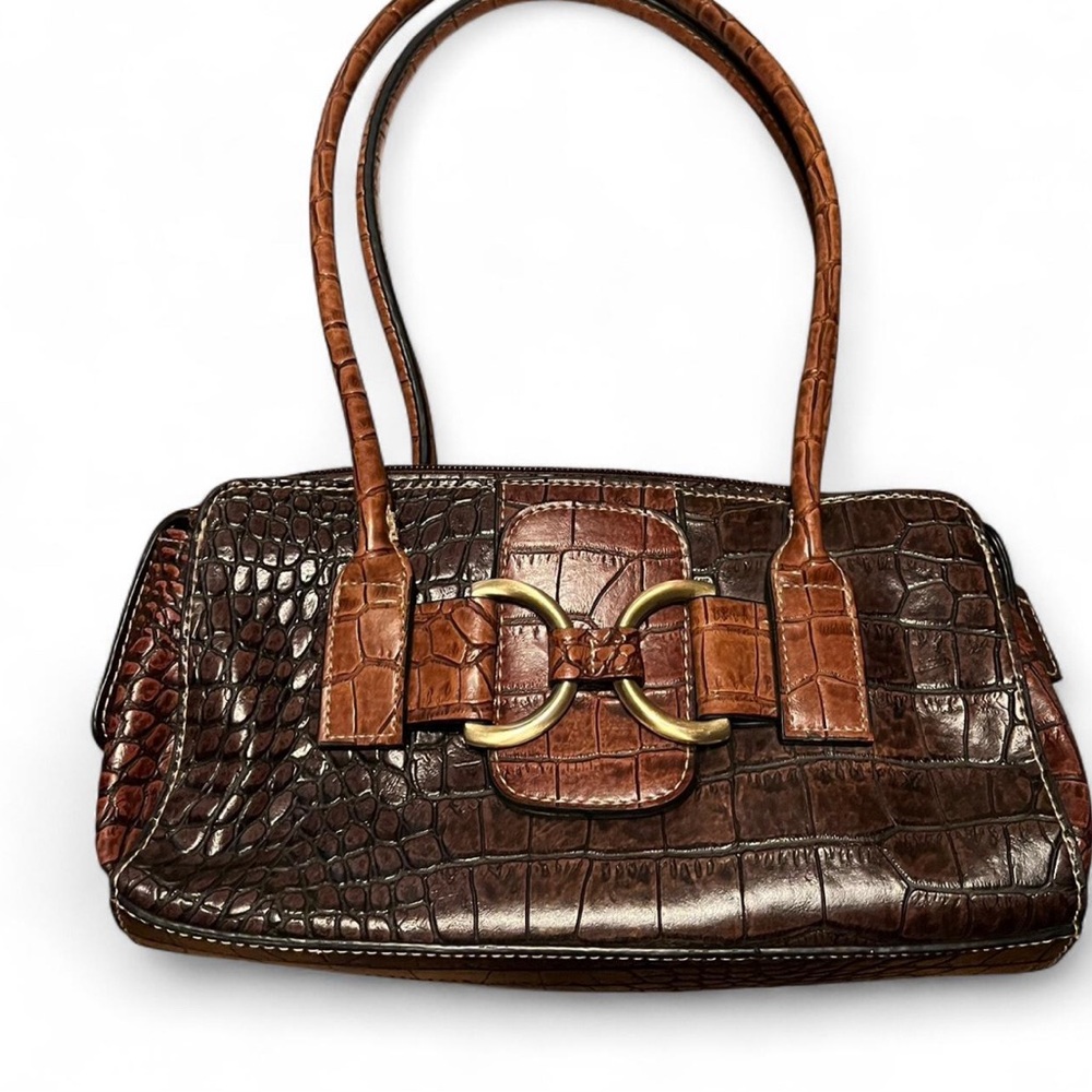 Elegant Brown Crocodile Pattern Handbag